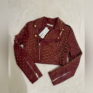 ALICE +OLIVIA KRISHNA LEATHER CROPPED MOTO JACKET